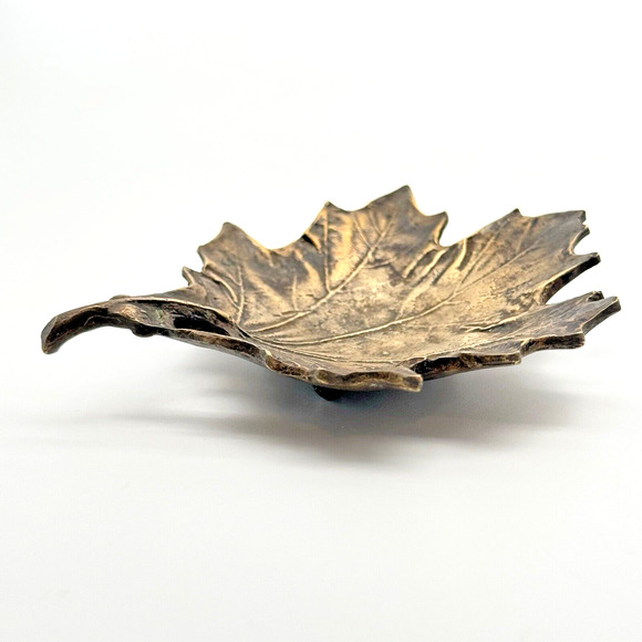 Vintage Solid Brass Maple Leaf Trinket Dish Jewelry Tray Catchall Ashtray 4.5x4" - Picture 3 of 7